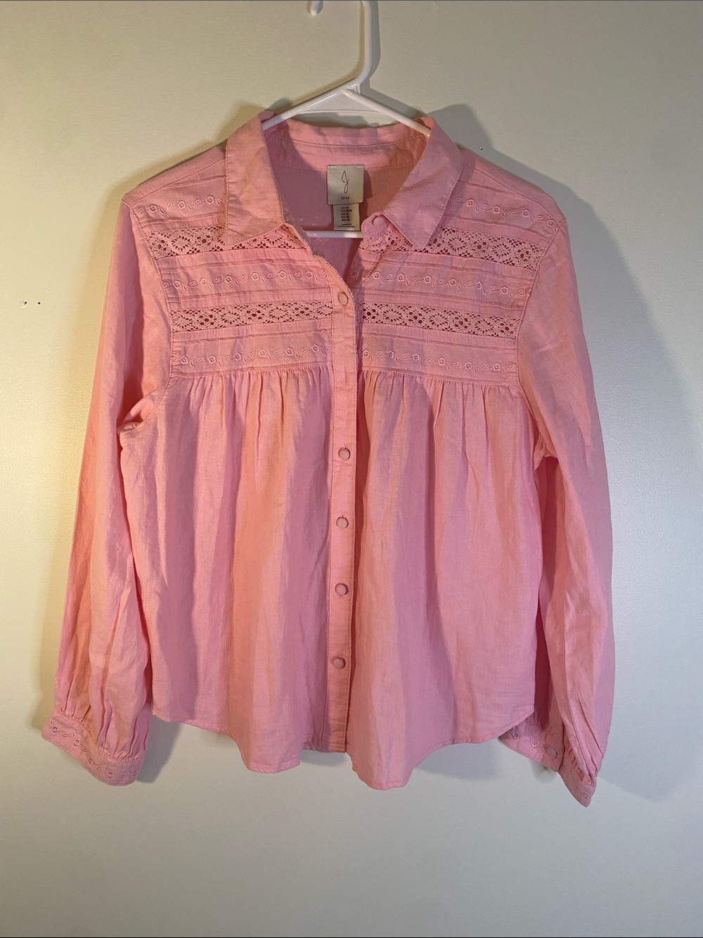 Joie Pink Eyelet Yoke Button-Front Blouse
